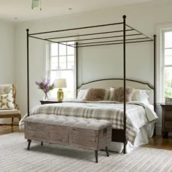 LuxenHome 47.2-Inch Wide Upholstered Wood Storage Bench. -Baxton Studio Store GUEST 22bc7f98 ab51 48e8 aa37 f07a8627a005