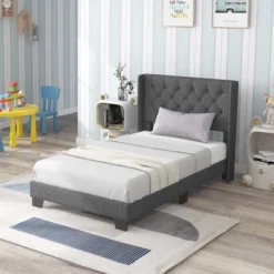 Costway Full/Queen/Twin Size Upholstered Platform Bed Tufted Headboard Mattress Foundation Grey -Baxton Studio Store GUEST 22c5e988 487e 4cca bedb 51750e932035