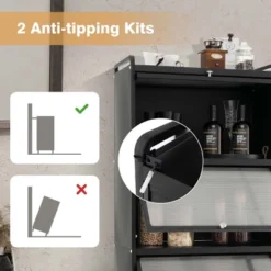 Costway 5-Tier Kitchen Baker's Rack Storage Cabinet Mobile Microwave Stand Flip-up Doors -Baxton Studio Store GUEST 23282a11 380d 485c 8584 b76d1dd2b40a