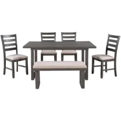 6-Piece Rustic Wood Dining Table Set With Chairs And Bench,Gray-ModernLuxe -Baxton Studio Store GUEST 24d4ead8 277c 44bb 82f9 03d8f4a0e834