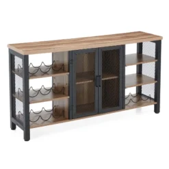 Jomeed Modern Industrial Farmhouse Metal Frame Wooden Buffet Coffee Entertainment Cabinet With Removable Wine Bottle And Stemware Racks -Baxton Studio Store GUEST 252a0a95 baf7 440d a943 d775c92f8e8b