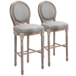 HOMCOM Vintage Bar Stools Set Of 2, Wood Barstools Accent Chairs With Soft Linen Cushions & Footrest, 29.5" Seat Height -Baxton Studio Store GUEST 2745f06e 038e 4c82 aab4 eefb29ac538a