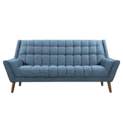 Cobra Mid-Century Modern Sofa Blue Linen/Walnut - Armen Living