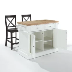 Oxford Kitchen Island With 2 Counter Height Barstools White - Crosley -Baxton Studio Store GUEST 284dde6d 0c14 4e37 a0bf 3693141b8f88