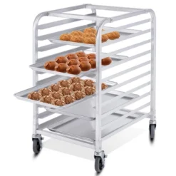 Costway 10 Sheet Aluminum Bakery Rack Silver Commercial Cookie Bun Pan Kitchen W/Wheel -Baxton Studio Store GUEST 28994d47 6e9e 4c09 a21c fb20416dbb34