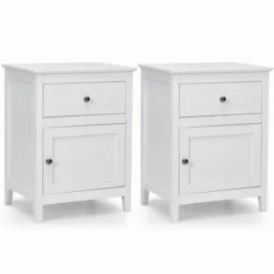 Costway 2PCS Nightstand With Drawer Accent Side End Table Storage Cabinet WhiteNatural -Baxton Studio Store GUEST 28a3c268 f8e1 4184 8b69 f6d8e8f6ba96
