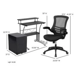 Flash Furniture Work From Home Kit - Black Computer Desk, Ergonomic Mesh Office Chair And Locking Mobile Filing Cabinet With Side Handles -Baxton Studio Store GUEST 28c26666 4905 44c4 8d1e 25920f67c3d1
