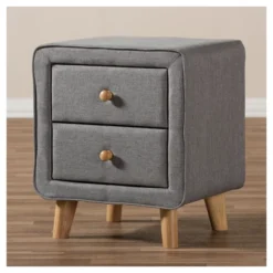 Jonesy Mid - Century Fabric Upholstered 2 - Drawer Nightstand - Gray - Baxton Studio -Baxton Studio Store GUEST 28f5f41c 8284 4c07 a2a3 0f09cf573a53
