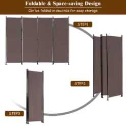Costway 4-Panel Room Divider Folding Privacy Screen W/Steel Frame Decoration Brown -Baxton Studio Store GUEST 2b91be04 422a 4411 b03d bf1c55258f4d
