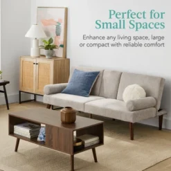 Best Choice Products Fabric Upholstered Convertible Futon W/ Rounded Armrests, Wooden Legs, 2 Cupholders -Baxton Studio Store GUEST 2bd950b3 6cec 4548 b2ac e4bd4197632e