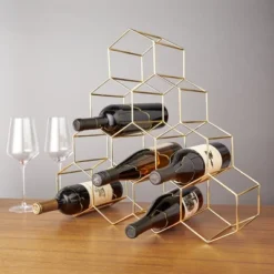 Viski Geo Gold Bottle Wine Rack, Honeycomb Design -Baxton Studio Store GUEST 2d3e3bdb 0315 4d49 96c0 e74487359862