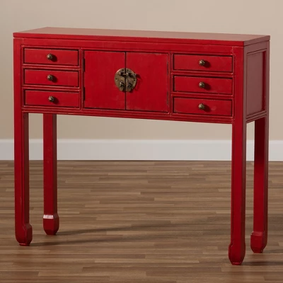 Melodie 6 Drawer Console Table Red - Baxton Studio 7 Melodie 6 Drawer Console Table Red - Baxton Studio - Image 7