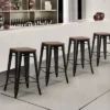 Costway Set Of 4 Counter Height Backless Barstool 26'' Metal Stackable Stool W/Wood Seat