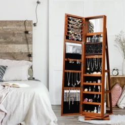 Costway 360degree Rotatable Jewelry Cabinet 2-in-1 Lockable Mirrored Organizer -Baxton Studio Store GUEST 2da5d1b7 864c 4421 9cef 544d543c411f