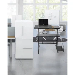 Black Rolling Sitting/Standing Desk With Side Storage - Mind Reader -Baxton Studio Store GUEST 2dc8b6fb 29dd 487d 9a0e a51d3f747105