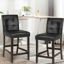 Costway Set Of 2 Bar Stools 25inch Counter Height Barstool Pub Chair Rubber Wood Black -Baxton Studio Store GUEST 2de53b4b 099f 466e a2db 0f8f2370ab4d