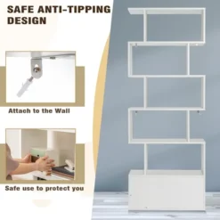 Tangkula 2PCS 6-tier Geometric Bookcase S-shaped Z-shelf Bookshelf Cabinet W/ Doors White -Baxton Studio Store GUEST 2df41e85 760a 499d b9c5 6c754a6a5386