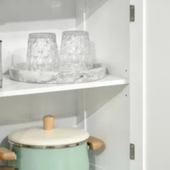 HOMCOM 63" Small Buffet With Hutch, 4-Door Kitchen Pantry, Freestanding Storage Cabinet With Adjustable Shelf For Dining Room, Living Room, White -Baxton Studio Store GUEST 2e4a6638 c76d 48ed a491 5bc850b01433