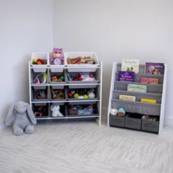 Kids' Bookshelf 4 Tier Book Storage And Fabric Bin Organizer - Humble Crew -Baxton Studio Store GUEST 2f72f372 6a02 4392 b6c1 3fc378051b80