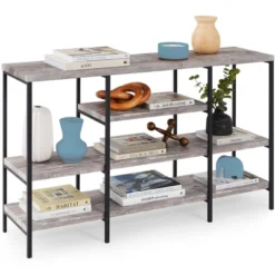 Best Choice Products 55in Industrial 4-Tier Console Table W/ Tall Shelves, Metal Frame -Baxton Studio Store GUEST 302745cf 7ec8 4dfb 937e 5f94f93843b0