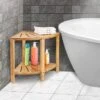 Bambusi Bamboo Corner Bench With Shelf For Bathroom, Living Room, Entryway Or Outside