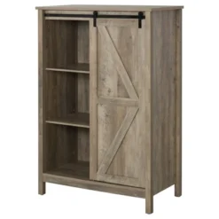 HOMCOM Accent Cabinet, Kictchen Cupboard Storage Cabinet, 3-Tier Organizer With Barn Door And Adjustable Shelf -Baxton Studio Store GUEST 30986f8f d67d 49ee 852c b101016a6945