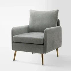Giovann Wooden Upholstered Accent Chair Comfy Armchair Living Room And Bedroom Armchair With Metal Legs | Karat Home -Baxton Studio Store GUEST 31cf348b 306e 417a b63f b8536a6cc560