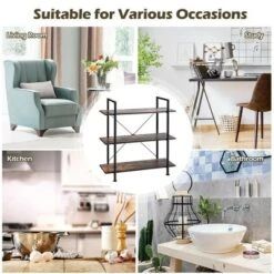 Costway 3-Tier Bookshelf Industrial Bookcase Display Shelf Storage Rack Rustic Brown -Baxton Studio Store GUEST 323de3a7 9b6c 493c 8831 af3bb0b5bada