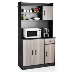 Costway 4-Door 71'' Kitchen Buffet Pantry Storage Cabinet W/Hutch Adjustable Shelf WhiteBlack -Baxton Studio Store GUEST 3252fbcc d703 4b41 9aaf 4bd9171aba91
