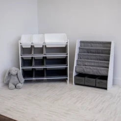 Kids' Bookshelf 4 Tier Book Storage And Fabric Bin Organizer - Humble Crew -Baxton Studio Store GUEST 325ef3bf f989 48f7 af6f 9bab7c22dfa2