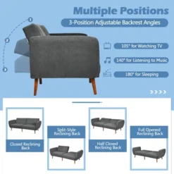 Costway Convertible Futon Sofa Bed Adjustable Couch Sleeper W/ Wood Legs NavyGreyYellow 18 Costway Convertible Futon Sofa Bed Adjustable Couch Sleeper W/ Wood Legs NavyGreyYellow -Baxton Studio Store GUEST 333ea8bf 042c 4a08 8276 fe35940c0c07