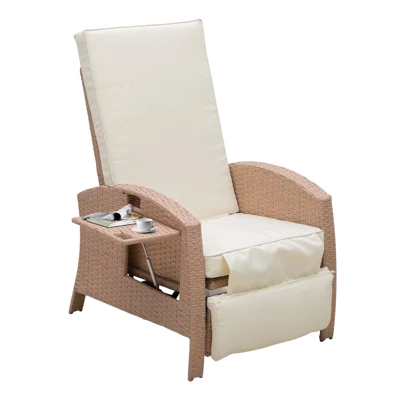 Outsunny Patio Recliner, Outdoor Reclining Chair With Flip-Up Side Table, All-Weather Wicker Metal Frame Chaise With Footrest, Cushions 6 Outsunny Patio Recliner, Outdoor Reclining Chair With Flip-Up Side Table, All-Weather Wicker Metal Frame Chaise With Footrest, Cushions - Image 6