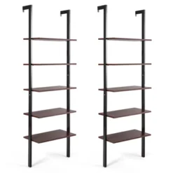 Tangkula 2PCS 5-Tier Ladder Shelf Wood Wall Mounted Display Bookshelf Metal Frame -Baxton Studio Store GUEST 33ddffbd 8313 4ea7 9406 0e2db37e7000