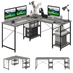 Costway 95'' Convertible L-shaped Corner Computer Desk 2-Person Long Desk Shelves Rustic/Black/Grey/Natural 24 Costway 95'' Convertible L-shaped Corner Computer Desk 2-Person Long Desk Shelves Rustic/Black/Grey/Natural -Baxton Studio Store GUEST 3482ace5 4060 47cd bc66 eb625c57b1a7
