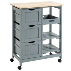 HOMCOM Rolling Kitchen Island Cart, Bar Serving Cart, Compact Trolley On Wheels With Wood Top, Shelves & Drawers For Home Dining Area -Baxton Studio Store GUEST 3485f7ad 7c8a 40a0 9070 6c5181505d5d