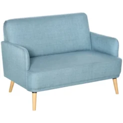 HOMCOM 48" Loveseat Sofa For Bedroom, Modern Love Seats Furniture, Upholstered Small Couch For Small Space, Blue -Baxton Studio Store GUEST 34be8374 3f5a 4133 ade2 94167927ea76