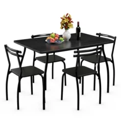 Costway 5 Piece Dining Set Table 30.0" And 4 Chairs Home Kitchen Room Breakfast Furniture Black -Baxton Studio Store GUEST 34febfcc 3b37 4860 b0a5 cc0a2fb9b21f