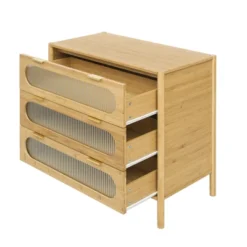 Aash 3-drawer Bamboo Cabinet,30.7 H With 3 Glass Drawer, Storage Cabinet With Drawers For Dining Room, Living Room, Kitchen, Hallway-The Pop Maison -Baxton Studio Store GUEST 35f4ce21 e5a7 489e a200 b0b18e72d87c