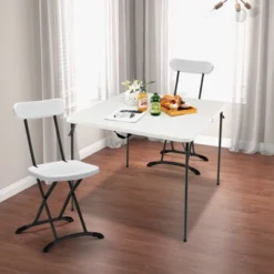 Tangkula Folding Camping Table Portable Picnic Table With All-Weather HDPE Tabletop Metal Frame & Carry Straps White/Gray -Baxton Studio Store GUEST 3611b45f 1652 47f4 a238 edf82f7dbe10