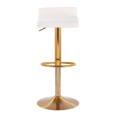 Set Of 2 Ale Contemporary Adjustable Height Barstools Steel/Velvet Gold/Cream - LumiSource 5 Set Of 2 Ale Contemporary Adjustable Height Barstools Steel/Velvet Gold/Cream - LumiSource - Image 5