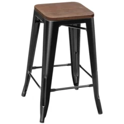 Costway Set Of 4 Counter Height Backless Barstool 26'' Metal Stackable Stool W/Wood Seat -Baxton Studio Store GUEST 37642ec9 8aeb 4c80 bcb3 b959f185181d