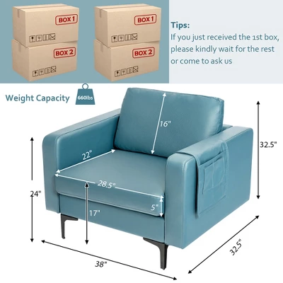 Costway Set Of 2 Leathaire Fabric Accent Armchair Single Sofa W/Side Storage Pocket 2 Costway Set Of 2 Leathaire Fabric Accent Armchair Single Sofa W/Side Storage Pocket - Image 2