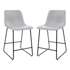 Emma And Oliver Set Of 2 Kitchen Counter Height Stool - 24 Inch LeatherSoft Barstool -Baxton Studio Store GUEST 377060f4 e7ec 499a abf0 7e50178b3b14
