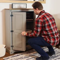 Sunnydaze Decor Sunnydaze 2-Door, 2-Shelf Accent Cupboard - Solid Pine - Gray - 43" H -Baxton Studio Store GUEST 38147fed 6822 43f4 a549 604d73fb7611