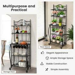 Costway 5-Tier Metal Kitchen Bakers Rack Microwave Storage Rack Oven Stand With Wine Organizer -Baxton Studio Store GUEST 385f5c52 8955 4700 929d 8f7656e70168