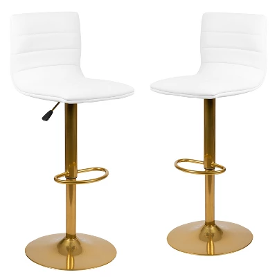 Merrick Lane Set Of 2 Contemporary Height Adjustable Swivel Stools With Back And Pedestal Base With Footrest 14 Merrick Lane Set Of 2 Contemporary Height Adjustable Swivel Stools With Back And Pedestal Base With Footrest - Image 14