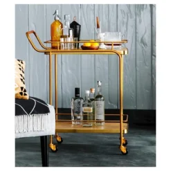 Metal, Wood, And Leather Bar Cart - Gold - Threshold™ -Baxton Studio Store GUEST 3940ea51 5dbd 496d adf0 a33ee04f6d3f