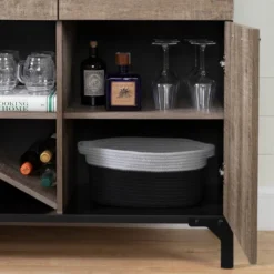Valet Buffet With Wine Storage Weathered Oak And Black - South Shore -Baxton Studio Store GUEST 3b9a670a c04c 4316 ae0a f96b509ffa83