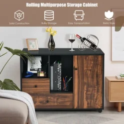Costway Lateral Mobile Filing Cabinet Large Printer Stand W/2 Drawers Open Shelves Black -Baxton Studio Store GUEST 3c0f983a d602 4c0a a432 9af96f4cf6c3