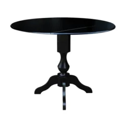 36.3" Smithson Round Pedestal Dual Drop Leaf Dining Table Black - International Concepts